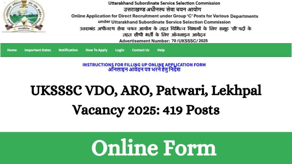 UKSSSC VDO, ARO, Patwari, Lekhpal Vacancy 2025